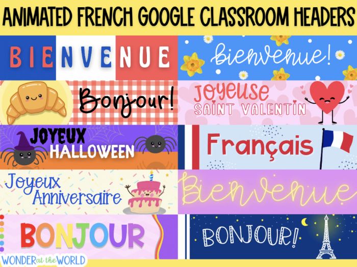 French animated Google Classroom headers banners