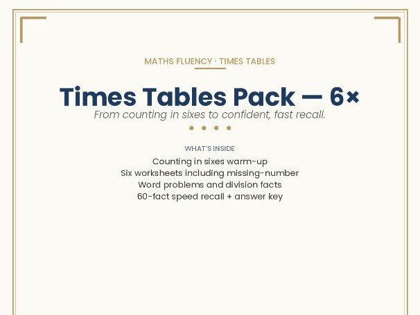 MATHS FLUENCY · TIMES TABLES Times Tables Pack — 6×