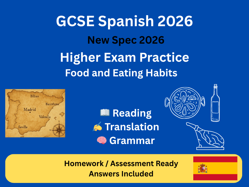 GCSE Spanish (AQA 2026) Higher – Food & Eating Exam Practice | Homework / Assessment + Answers