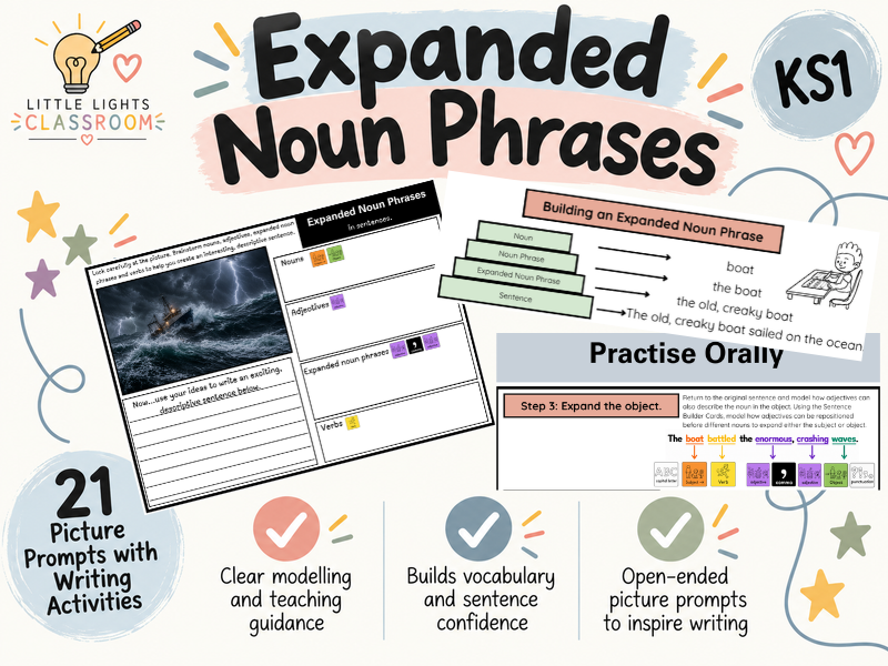 Boosting Language Worksheet Expanded Noun Phrases Stage 3 Booster. 21 Creative Writing Prompts ...