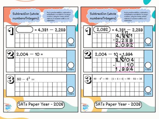 Updated Year 6 SATs Arithmetic Questions by Topic – Subtraction (2015–2026)