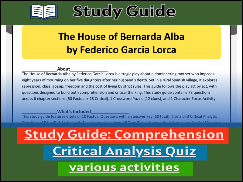 Study Guide for :The House of Bernarda Alba  & Comprehension Test