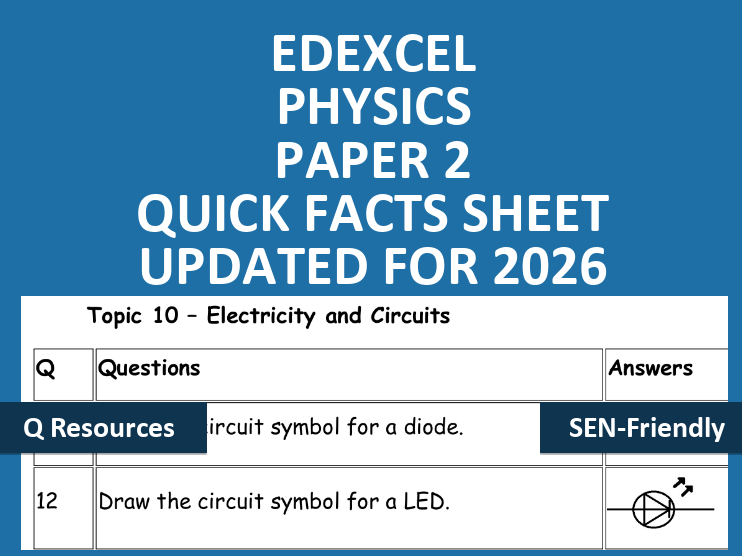 Edexcel GCSE Physics Paper 2 (2026) – Quick Facts Revision Sheet (Combined Science)
