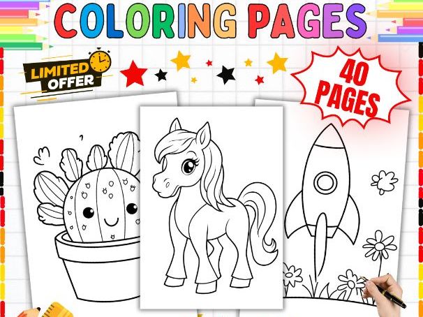 40 Coloring Pages | Fun Art Activities for Kids | Creative Colouring Sheets Bundle