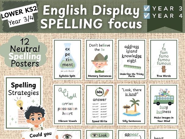 Spelling Strategies Display, KS2 Printable English Wall, Spelling Posters