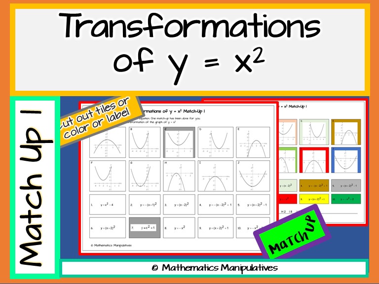 Algebra Parabola Transformations Of Y X 2 Graphs Match Up 1 Teaching Resources