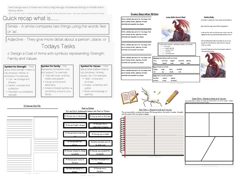 St George’s Day KS2 Bundle – FREE PowerPoint, Colouring & Worksheets | Years 4–6 Literacy, Writing & Activities Pack