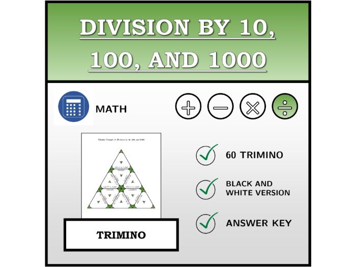 Trimino | Division by 10, 100, and 1000 | Math Activity