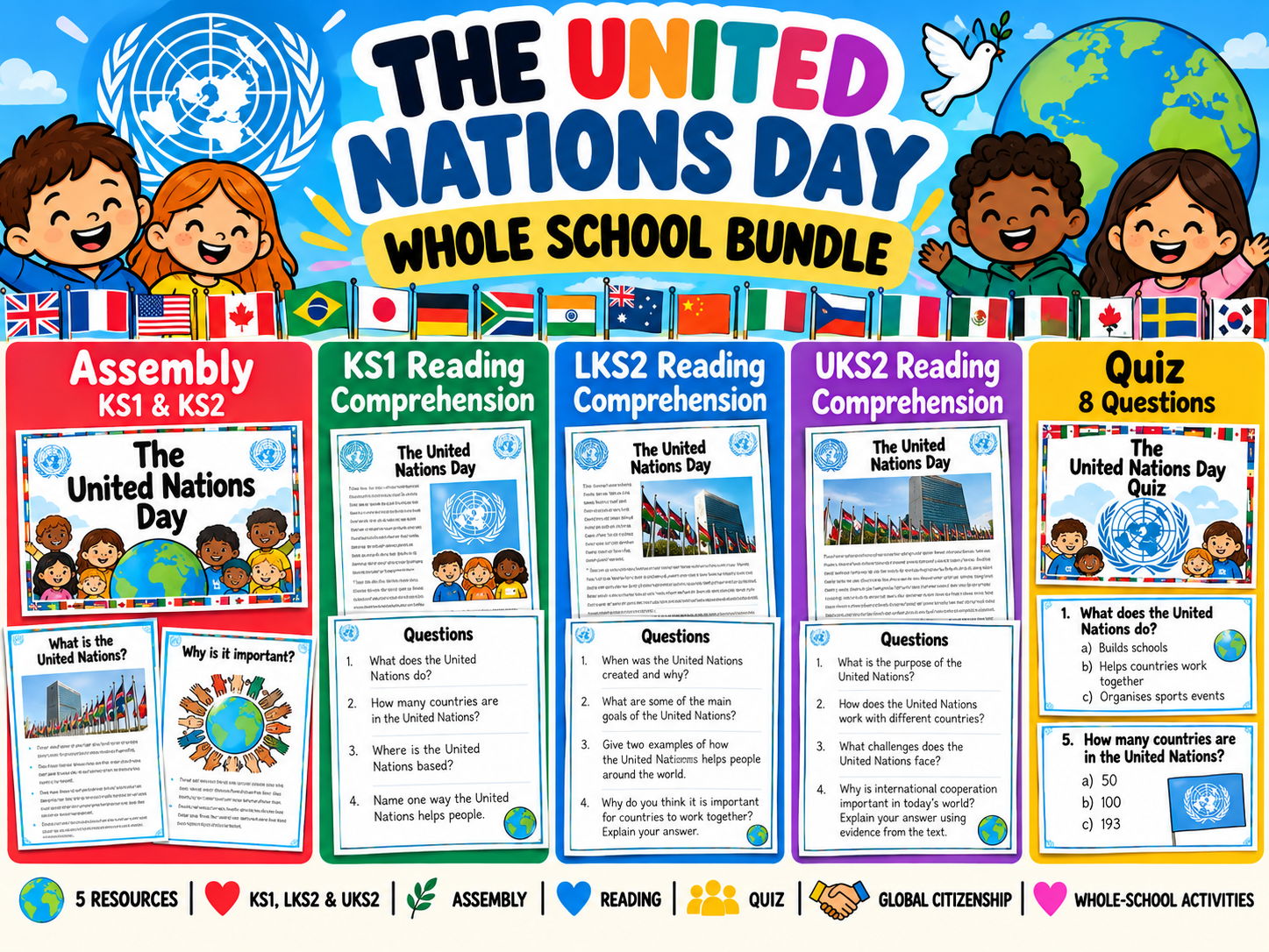 The United Nations Day Whole School Bundle | Assembly, Comprehensions & Quiz | Updated for 2026-27