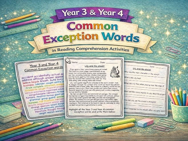 Year 3 and Year 4 common exception words in reading comprehension activities