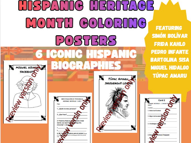 Hispanic Heritage Activities FALL Coloring Poster ESL SPANISH ELA