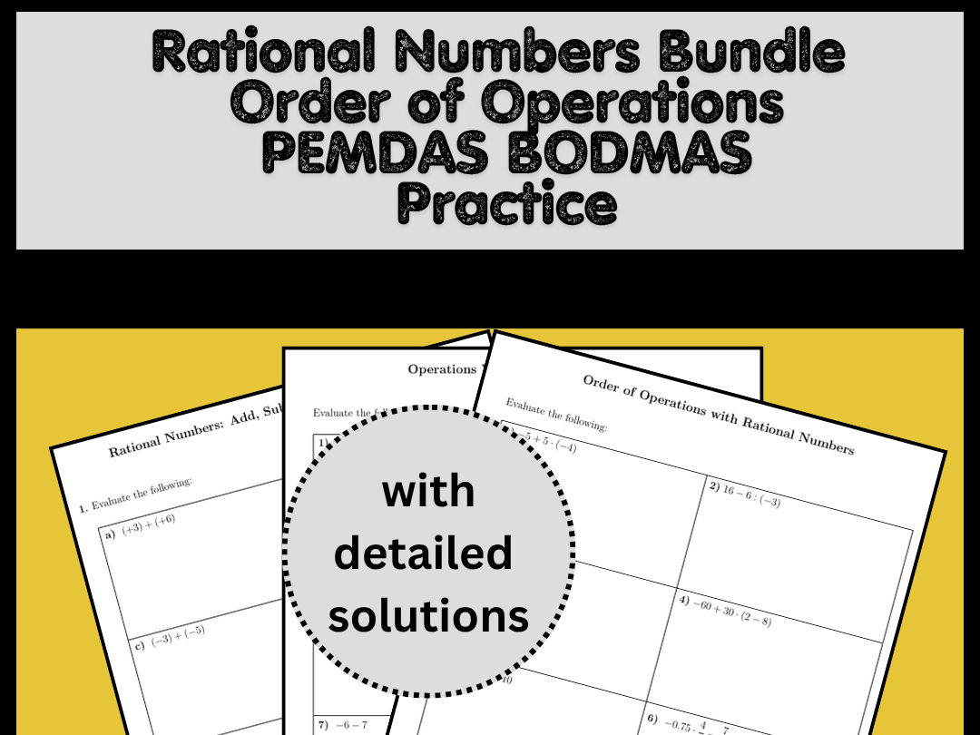 Rational Numbers Bundle Order of Operations PEMDAS BODMAS Practice