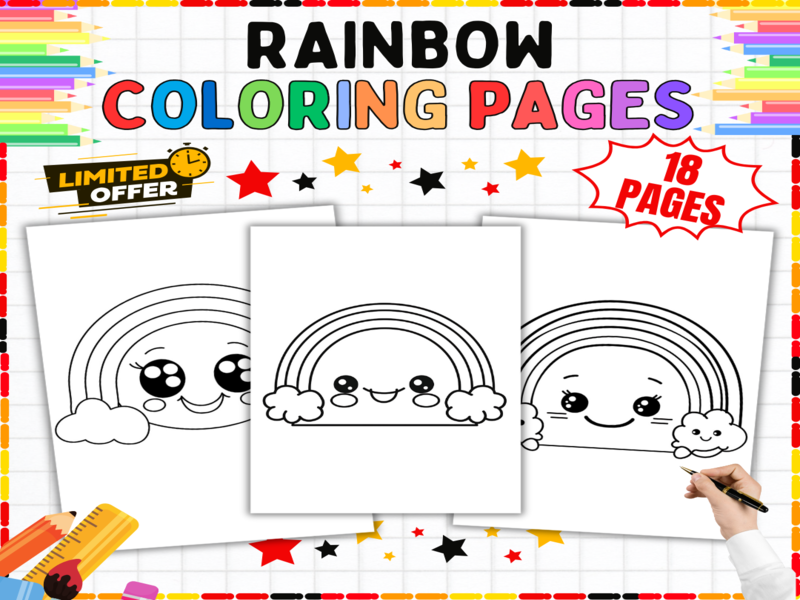 Rainbow Coloring Pages | Kawaii Cute Printables for Kids | Happy Weather Art Worksheets for