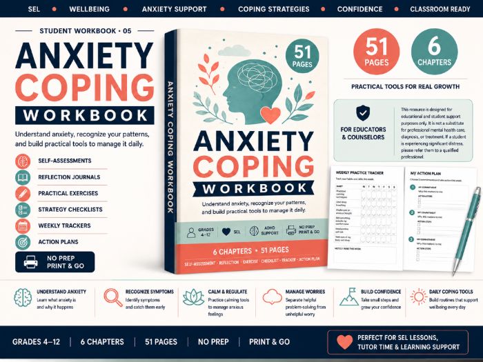 Anxiety Coping Workbook for Students | SEL, Wellbeing & Calming Strategies