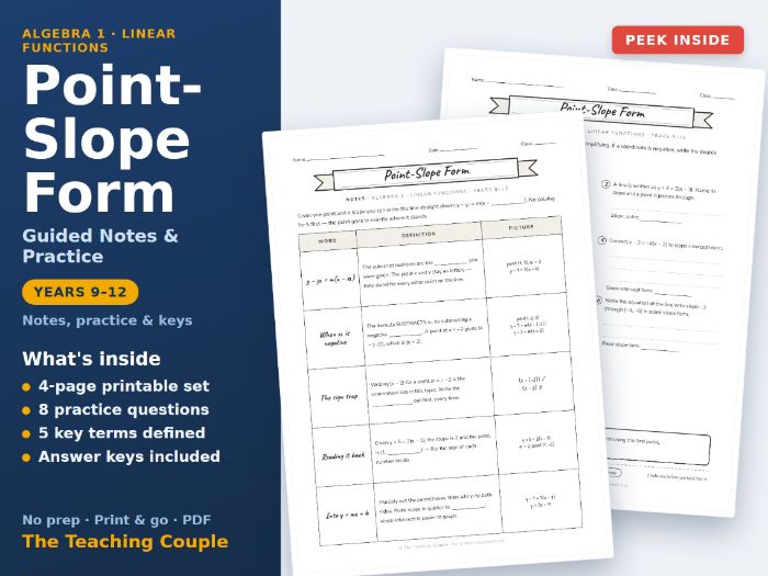 Point-Slope Form Guided Notes & Practice + Answer Keys
