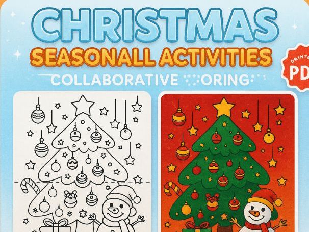 Christmas Collaborative Coloring Poster  20Page Winter Classroom Team Activity | Printable PDF