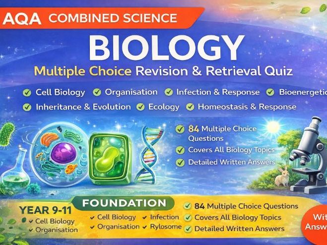 AQA Combined Science Biology (Foundation) – 84 Multiple Choice Revision & Retrieval Questions | Full