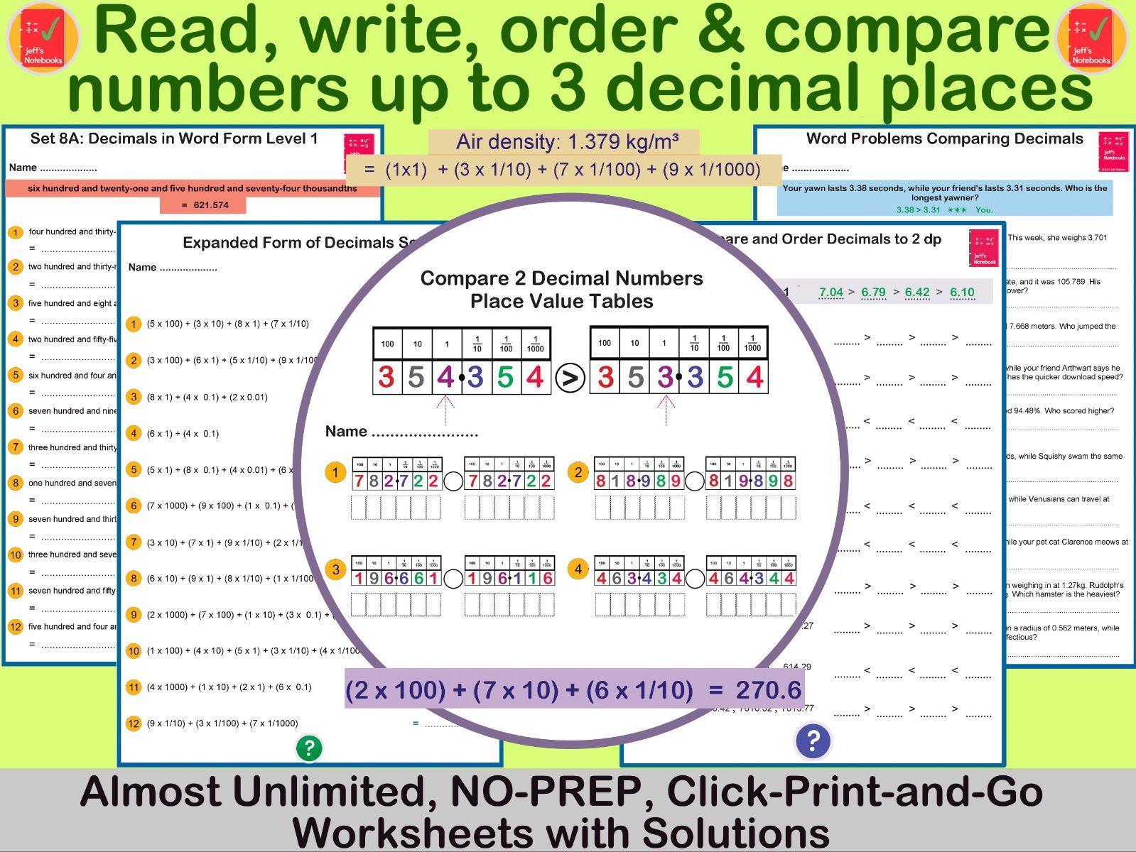 Read, write, order and compare numbers with up to 3 dp - Year 5