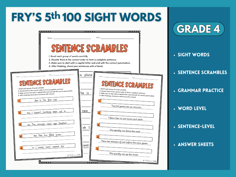 Sentence Scrambles | Fry's 5th 100 Sight Words