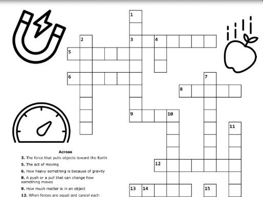 Forces and Motion Crossword – Science Vocabulary (With and Without Word Bank)