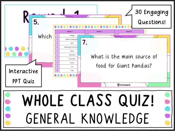 Whole Class General Knowledge Quiz, End of Year Activity
