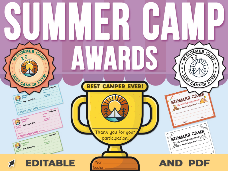Summer Camp Awards Editable Certificates