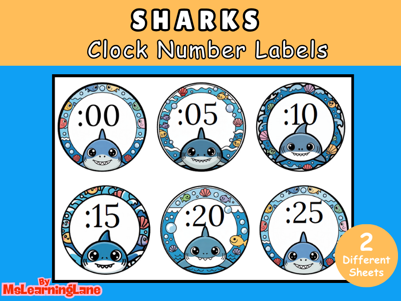 Sharks Clock Cover | Ocean-Themed Printable Classroom Decor for Telling Time