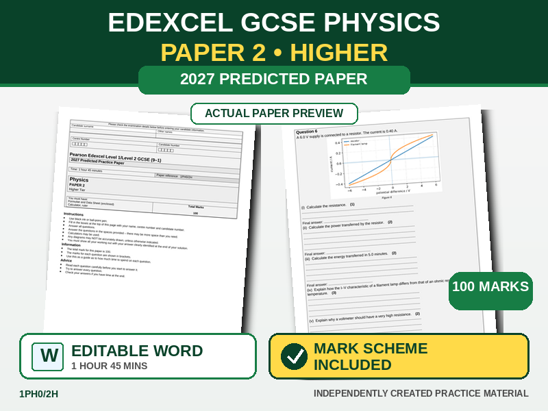 Edexcel Combined Science Physics 2 Higher Predicted Paper 2027