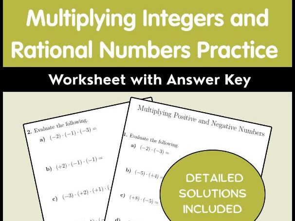 Multiplying Integers and Rational Numbers Practice Worksheet with Answer Key
