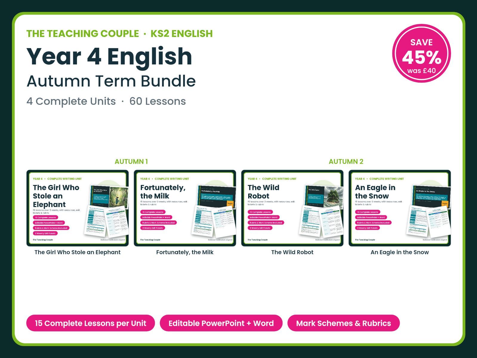 Year 4 English — Autumn Term Bundle | 4 Units | 60 Lessons + Mark Schemes