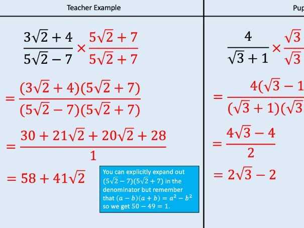 AQA Level 2 Further Maths: Rationalise Denominators + Answers