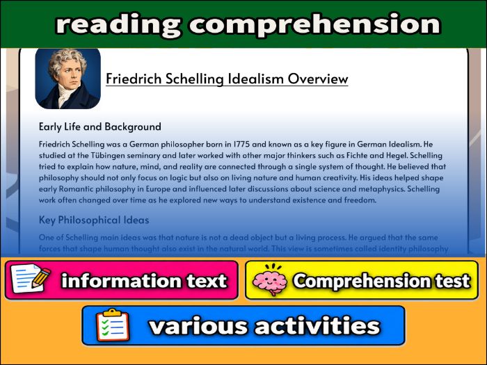 Friedrich Schelling Idealism Overview- Reading Comprehension, Worksheet & Activities
