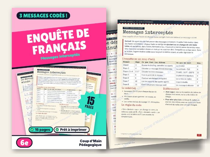 French Grammar Mystery Game Grade 6 Homophones Dialogue | Messages interceptés