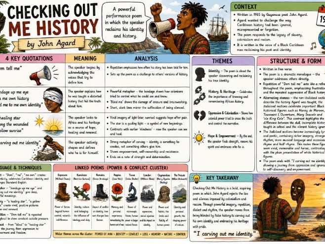 GCSE Power and Conflict Poetry Knowledge Organiser – Checking Out Me History