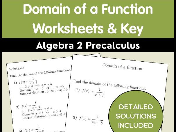 Domain of a Function Worksheets & Key | Algebra 2 Precalculus