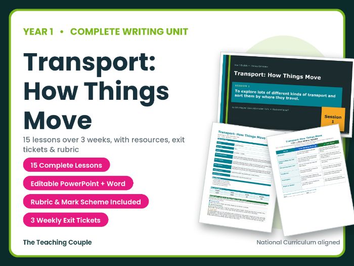 Transport: How Things Move | Year 1 English Unit | 15 Complete Lessons + Resources + Mark Scheme