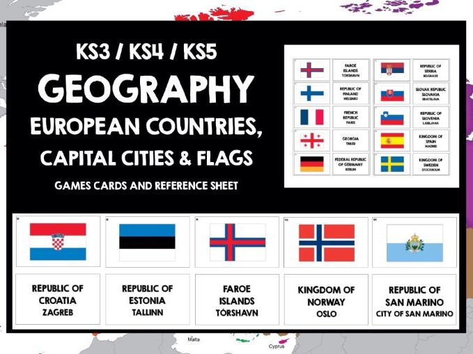 GEOGRAPHY EUROPE COUNTRIES, CAPITALS & FLAGS CARDS