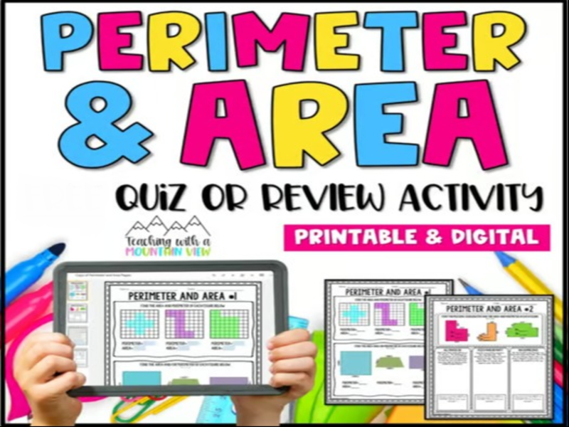 Perimeter and Area Quiz, Review, or Printable Practice