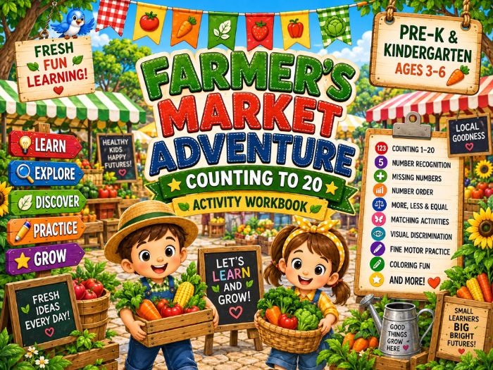Farmers Market Counting to 20 Worksheets | Number Recognition & Math Activities | Pre-K Kindergarten