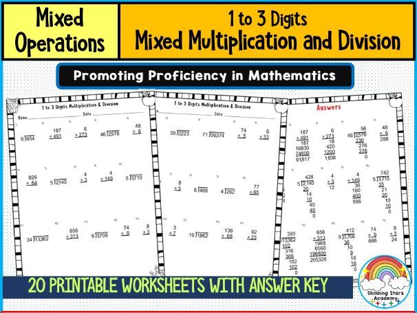 1 to 3 Digits Mixed Multiplication and Division Worksheets | Comprehensive Math Practice