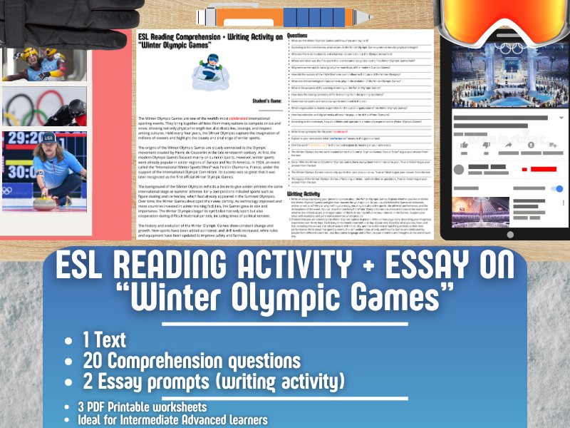 ESL Reading Comprehension + Writing Activity Worksheets - Winter Olympic Games - Sports