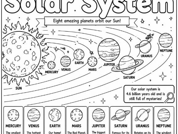 Our Solar System Informative Colouring Worksheet - Planets