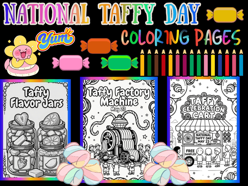 National Taffy Day May 23 Coloring Pages for Kids | NO PREP Fun Activity Pack