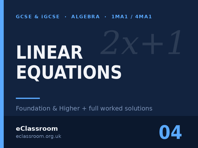 GCSE & iGCSE Linear Equations worksheet