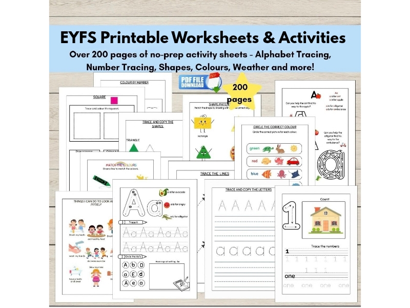 EYFS Printable Worksheets & Activities Bundle | 200+ Pages | Nursery, Preschool & Reception