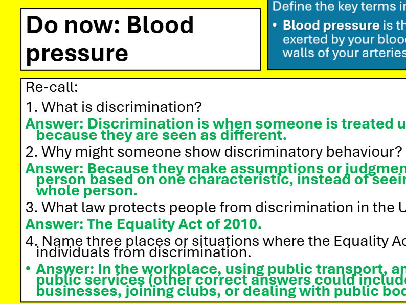 BTEC TECH AWARD Component 3 Health and Wellbeing Health & Social Care LOB LESSON3