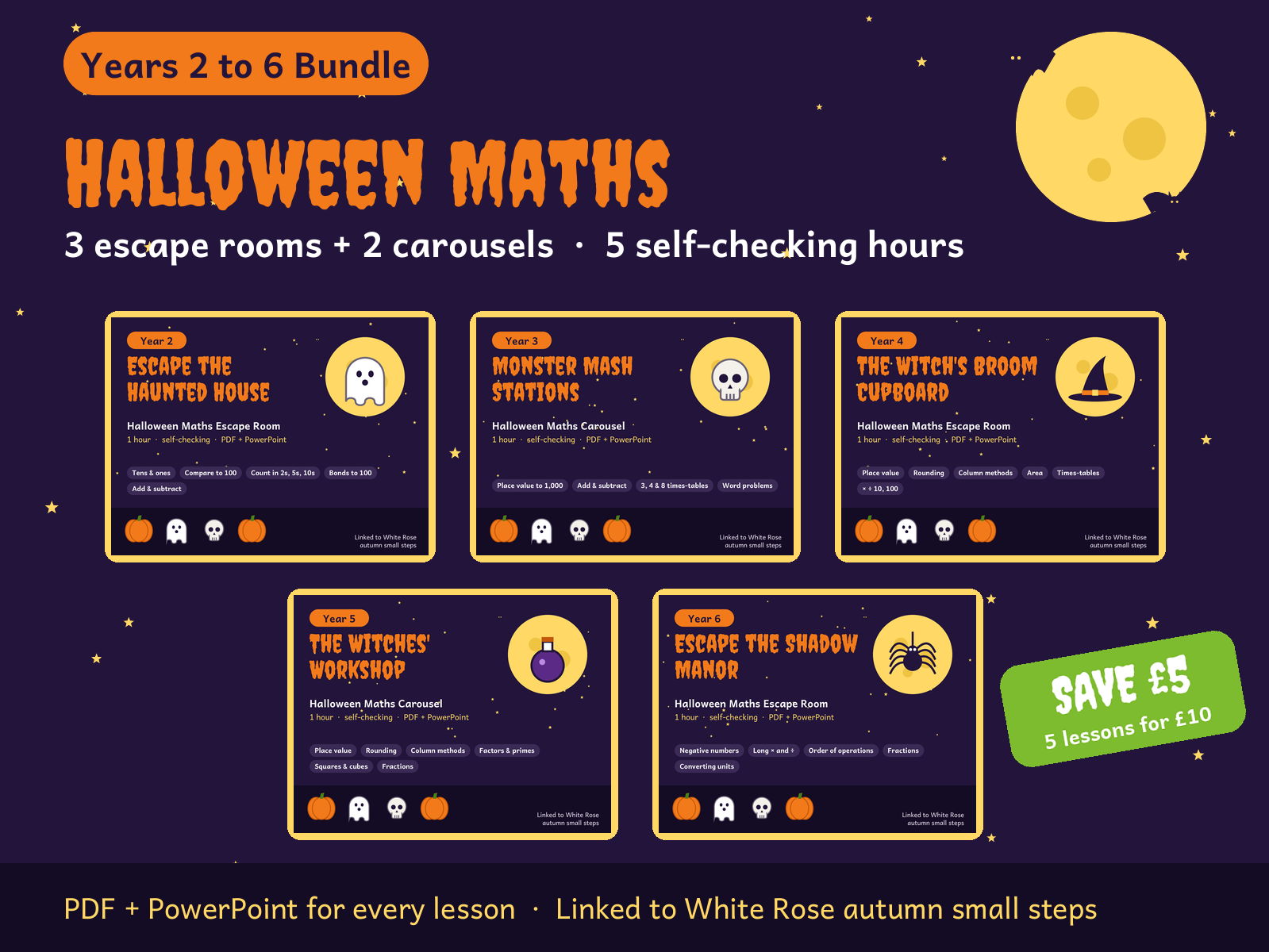 Halloween Maths Escape Rooms and Carousels, Y2–Y6