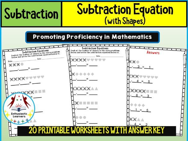 Subtraction Equations with Shapes – Worksheets Practice Activity