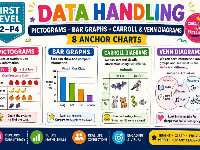 Pictograms, Bar Graphs, Carroll and Venn Diagrams KS1/First Level Anchor Charts