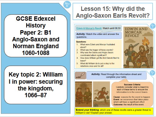 Anglo-Saxon Rebellions. Lesson 15 - GCSE History Edexcel Paper 2 - Normans (B1)
